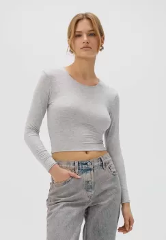 Saint Body bluza CROP TOP GREY femei, culoarea gri, melanj, SB.531 imagine