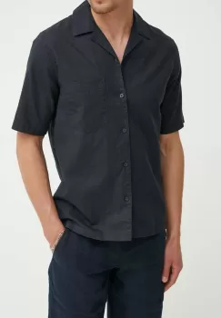 Samsoe Samsoe camasa din amestec de in SAOSCAR culoarea albastru marin, regular, M24200074 imagine