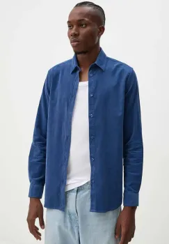 Samsoe Samsoe camasa din velur SALIAM culoarea albastru marin, cu guler clasic, regular, M10000028 imagine