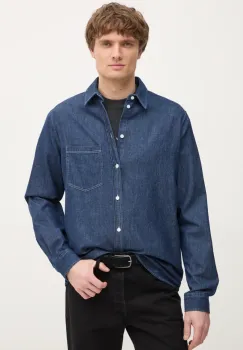 Samsoe Samsoe camasa jeans barbati, culoarea albastru marin, cu guler clasic, regular, M24400042 imagine
