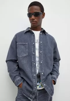 Samsoe Samsoe camasa jeans barbati, culoarea gri, cu guler clasic, regular imagine