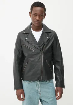 Samsoe Samsoe geaca ramones de piele SACOBAIN culoarea negru, de tranzitie, M25200027 imagine