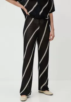 Samsoe Samsoe pantaloni de bumbac SAISHA culoarea negru, lat, high waist, F24200029 imagine