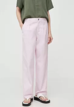 Samsoe Samsoe pantaloni din amestec de in culoarea roz, drept, high waist imagine