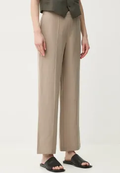 Samsoe Samsoe pantaloni din amestec de in SAHANI culoarea bej, lat, high waist, F25100013 imagine