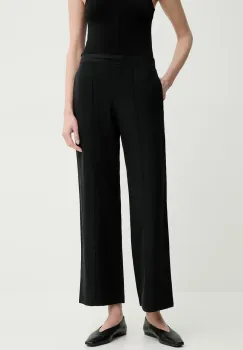 Samsoe Samsoe pantaloni din amestec de in SAHANI culoarea negru, lat, high waist, F25100013 imagine