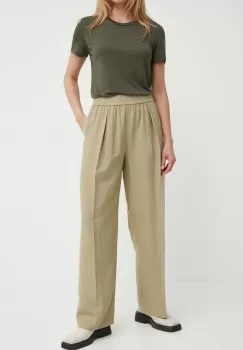 Samsoe Samsoe pantaloni din amestec de in SAJULIA culoarea verde, drept, high waist, F24200098 imagine