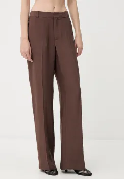 Samsoe Samsoe pantaloni din amestec de in SALARAY culoarea maro, lat, high waist, F25200023 imagine