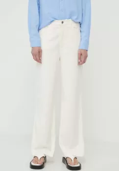 Samsoe Samsoe pantaloni din amestec de in SASHELLY culoarea bej, drept, high waist, F24100025 imagine