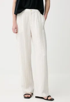 Samsoe Samsoe pantaloni din in SATOVE culoarea alb, drept, high waist, F25100016 imagine