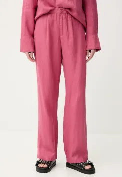 Samsoe Samsoe pantaloni din in SATOVE culoarea roz, drept, high waist, F25100016 imagine