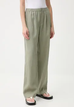 Samsoe Samsoe pantaloni din in SATOVE culoarea verde, drept, high waist, F25100016 imagine