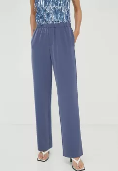 Samsoe Samsoe pantaloni femei, culoarea albastru marin, drept, high waist imagine