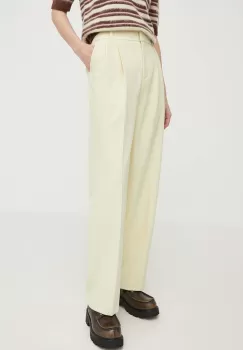 Samsoe Samsoe pantaloni femei, culoarea galben, drept, high waist imagine