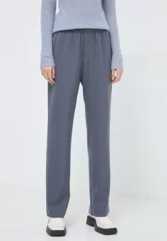 Samsoe Samsoe pantaloni femei, culoarea gri, drept, high waist imagine