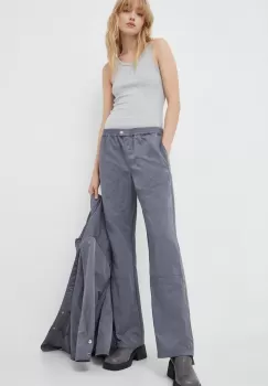 Samsoe Samsoe pantaloni femei, culoarea gri, lat, high waist imagine