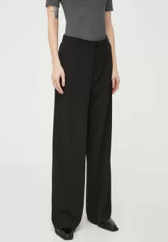 Samsoe Samsoe pantaloni femei, culoarea negru, lat, high waist imagine