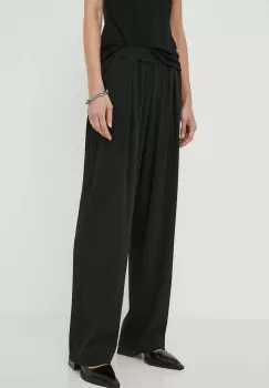 Samsoe Samsoe pantaloni femei, culoarea negru, lat, high waist imagine