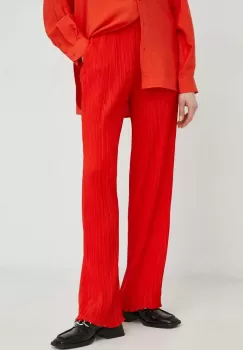 Samsoe Samsoe pantaloni femei, culoarea portocaliu, lat, high waist imagine