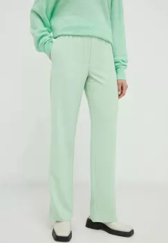 Samsoe Samsoe pantaloni femei, culoarea verde, drept, high waist imagine