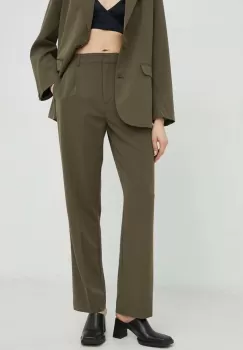 Samsoe Samsoe pantaloni femei, culoarea verde, drept, high waist imagine