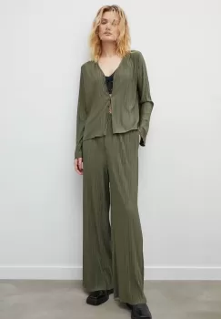 Samsoe Samsoe pantaloni femei, culoarea verde, lat, high waist imagine