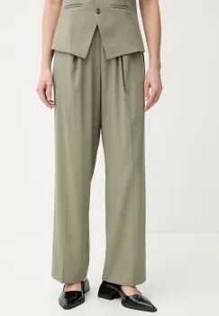 Samsoe Samsoe pantaloni JULIA femei, culoarea verde, lat, high waist, F23100048 imagine