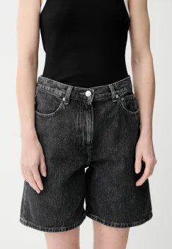 Samsoe Samsoe pantaloni scurti din denim SASHELLY culoarea gri, uni, high waist, F25100167 imagine