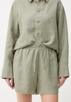 Samsoe Samsoe pantaloni scurti din in MAREN culoarea verde, neted, high waist, F23900001 imagine