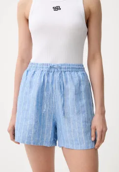 Samsoe Samsoe pantaloni scurti  din in MAREN culoarea verde, uni, high waist, F23900001 imagine