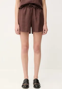 Samsoe Samsoe pantaloni scurti din in MAREN culoarea verde, uni, high waist, F23900001 imagine