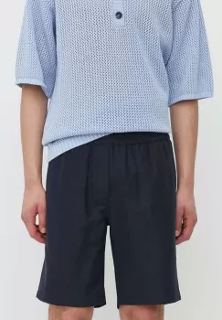 Samsoe Samsoe pantaloni scurti din in SMITH culoarea albastru marin, M21200050 imagine