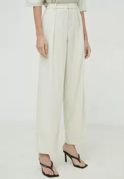 Samsoe Samsoe pantaloni Zuri femei, culoarea bej, drept, high waist imagine