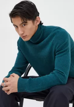 Samsoe Samsoe pulover de lana barbati, culoarea verde, light, cu guler imagine