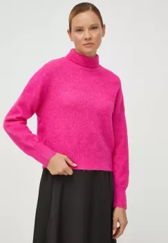 Samsoe Samsoe pulover de lana femei, culoarea roz, light, cu turtleneck imagine