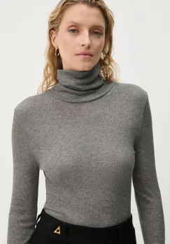 Samsoe Samsoe pulover din amestec de lana SASONNET femei, culoarea gri, light, cu guler, F24300032 imagine