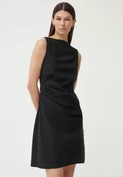 Samsoe Samsoe rochie din amestec de in SAHIRA culoarea negru, mini, drept, F24200095 imagine