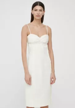 Samsoe Samsoe rochie din amestec de in SALIMA culoarea bej, midi, drept, F24100067 imagine