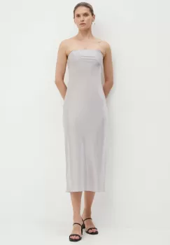 Samsoe Samsoe rochie din amestec de matase SAELINA culoarea gri, midi, mulata, F24200158 imagine