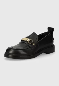 See by Chloe mocasini de piele Signature 1 femei, culoarea negru, cu toc plat, SB43032A imagine