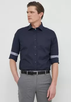 Seidensticker camasa din bumbac barbati, culoarea albastru marin, cu guler clasic, slim imagine