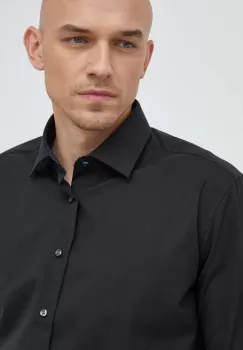 Seidensticker camasa din bumbac barbati, culoarea negru, cu guler clasic, slim imagine