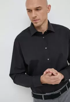 Seidensticker camasa din bumbac barbati, culoarea negru, slim imagine