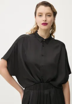 Sessun camasa femei, culoarea negru, cu guler clasic, relaxed, 24210034 imagine