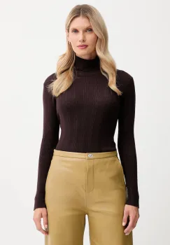 Sessun pulover din amestec de casmir culoarea maro, light, cu guler, 25108015 imagine