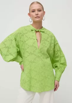 Silvian Heach bluza din bumbac femei, culoarea verde, neted imagine