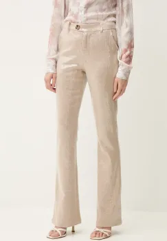 Silvian Heach pantaloni din amestec de in CEREN femei, culoarea bej, mulata, high waist, CVP25009PA imagine