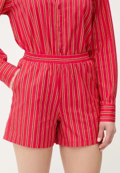 Silvian Heach pantaloni scurti din bumbac TAIR culoarea roz, cu imprimeu, high waist, GPP25445SH imagine