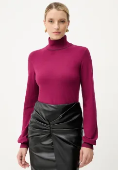 Silvian Heach pulover SESIN culoarea bordo, light, cu guler, GPA25036LU imagine