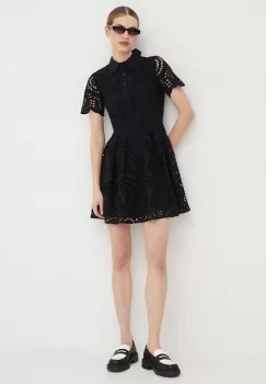 Silvian Heach rochie din bumbac culoarea negru, mini, evazati imagine